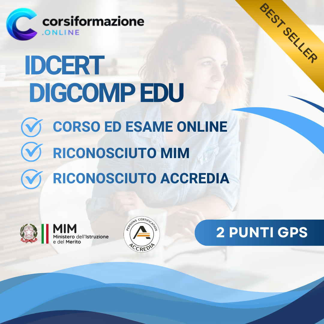 IDCERT DigCompEdu – 2 Punti GPS 2026 | Certificazione Accreditata Accredia per Docenti